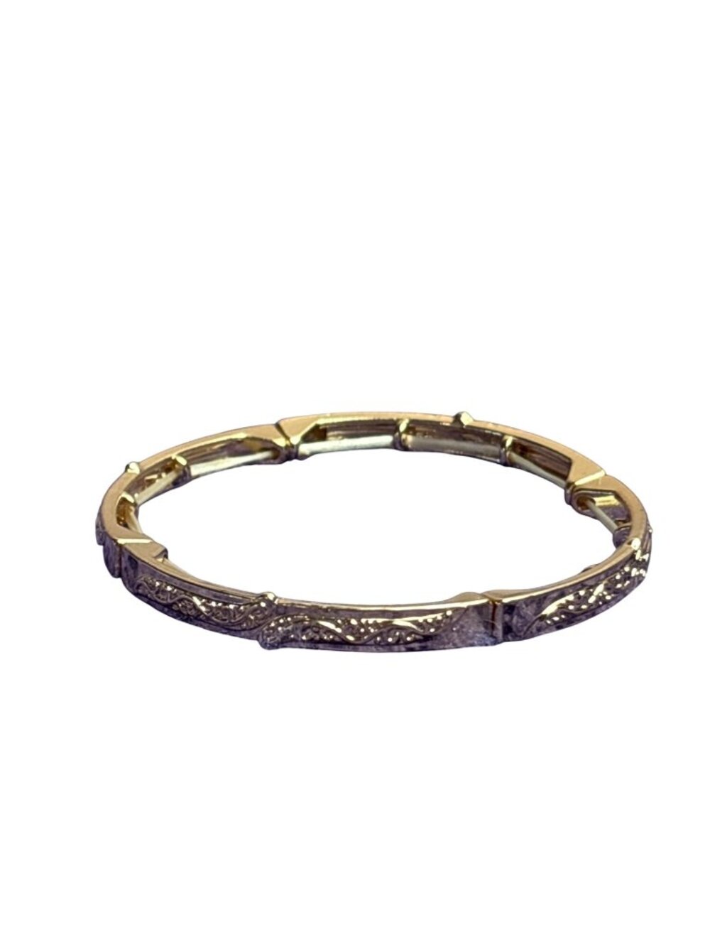 Etched Goldtone Stretchy Bracelet 6.5 inches Unstretched
